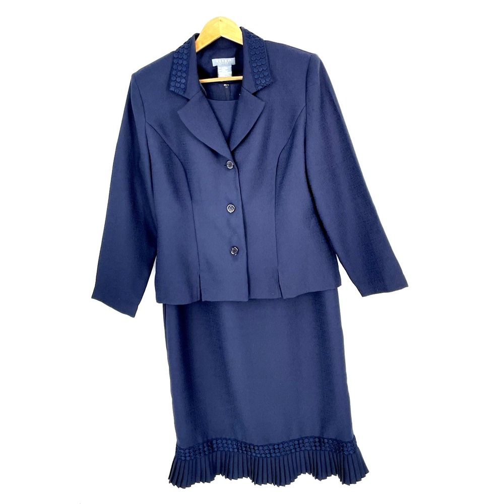 Koret Dress Women's 12 Blue Two Piece Jacket Dress Set Ruffle Hem